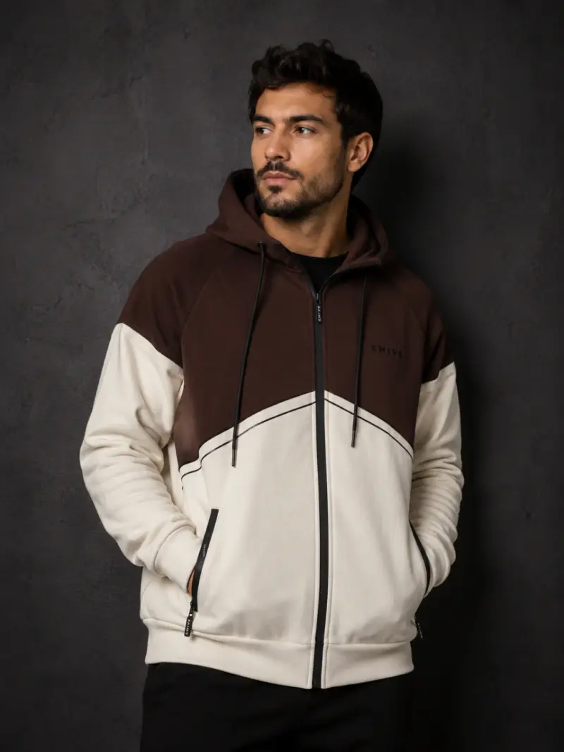 Blusa Zíper Moletom Brand (Café e Off-White)