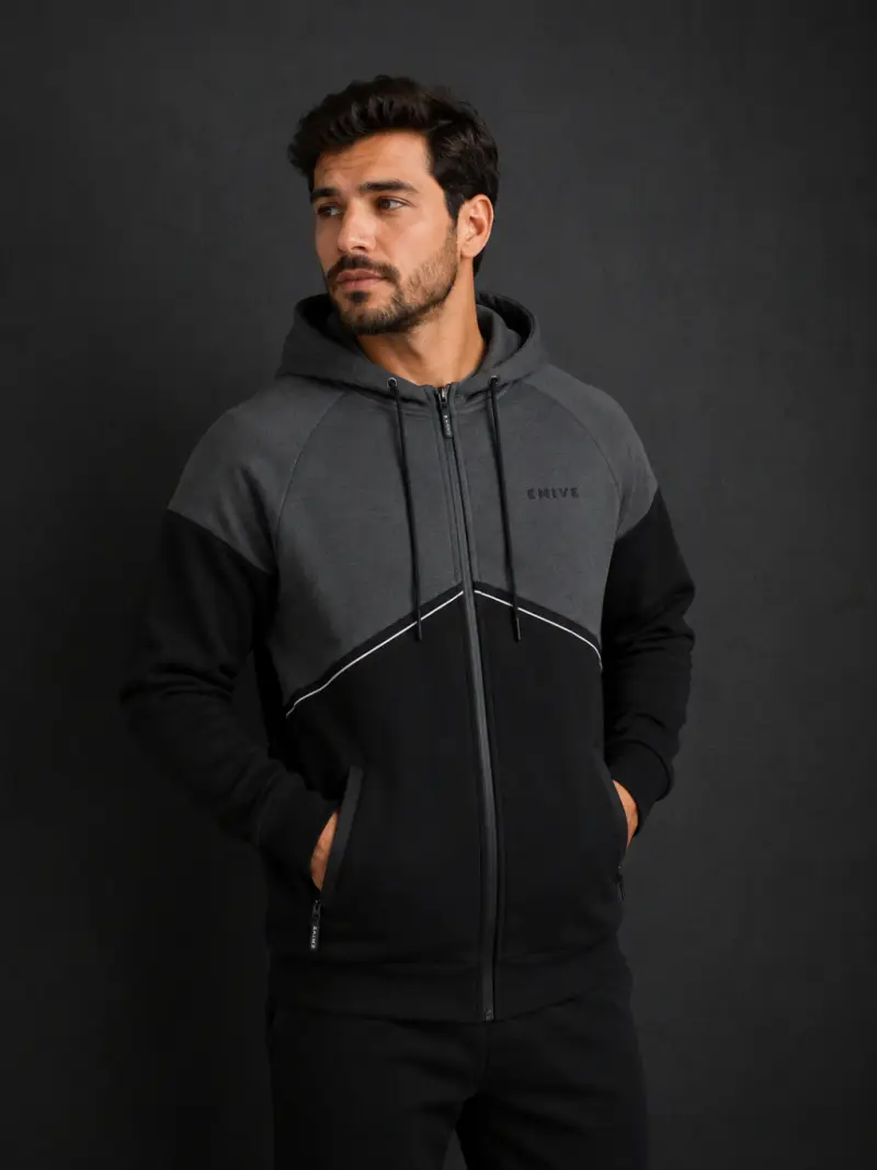 Blusa Zíper Moletom Brand (Cinza e Preto)