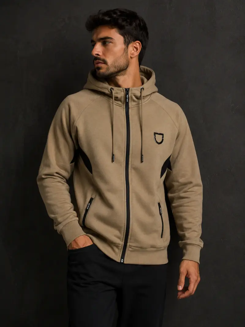 Blusa Zíper Moletom Line (Bege)